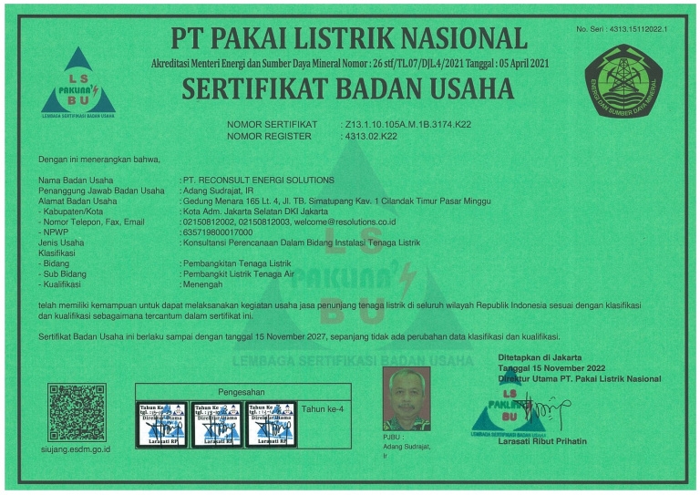 SBU Pengesahan 3 Tahun PLTA