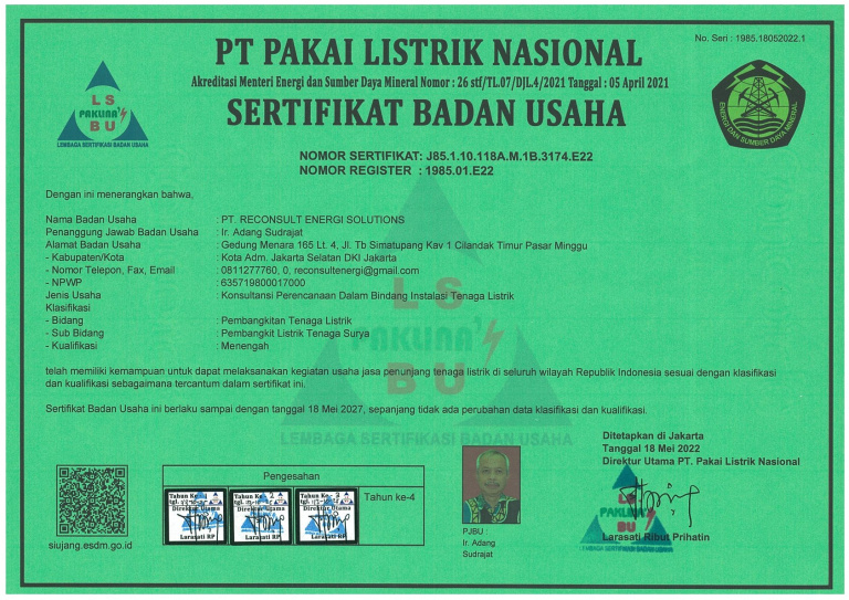 SBU Pengesahan 3 Tahun PLTS